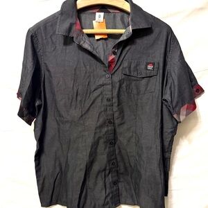 Pizza Hut Shirt Womens 2X Red Gray Plaid Manager Button Down Employee Uniform